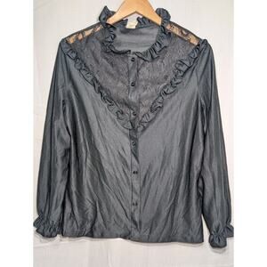 Highlights Of Fashion Womens Vintage Black Button Up Blouse Sz 42 Gothic Western